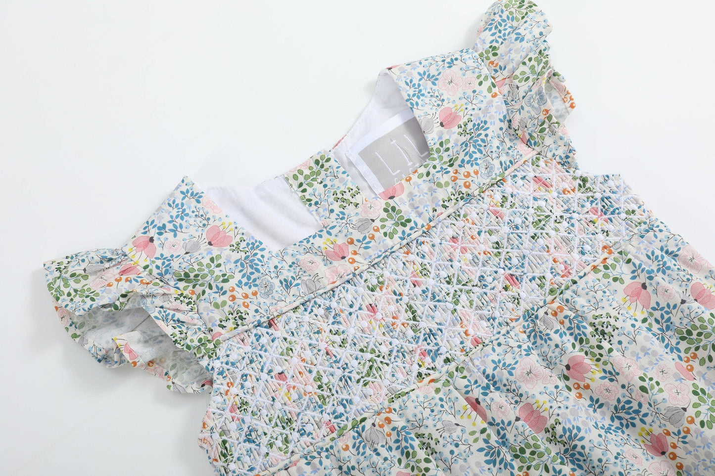 Pink Floral Print Smocked Futter Romper: 12-18M