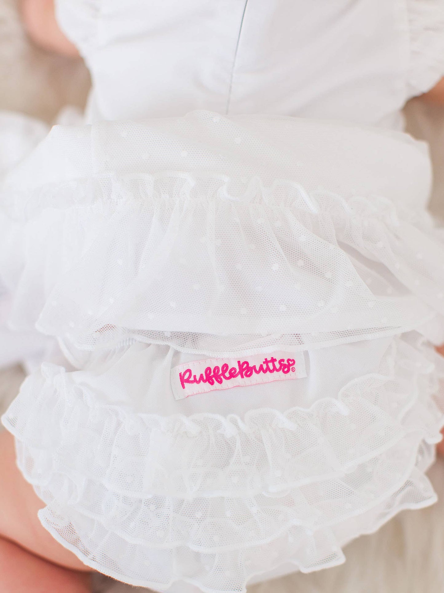 Baby Girls White Dotted Tulle Dress & RuffleButt Set: White / 12-18m