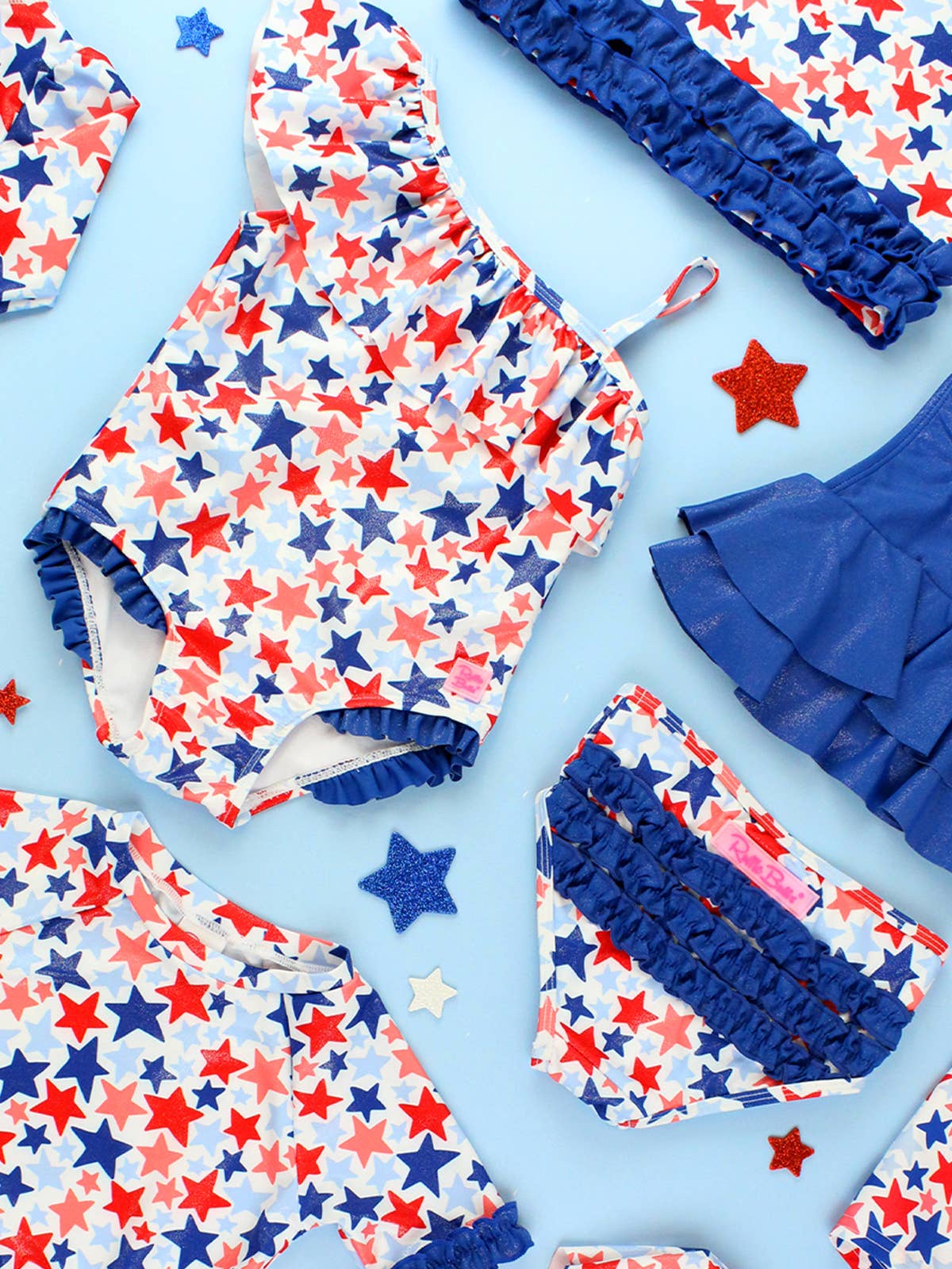 Girls Shimmer Star-Spangled Cross-Back One Piece Swimsuit