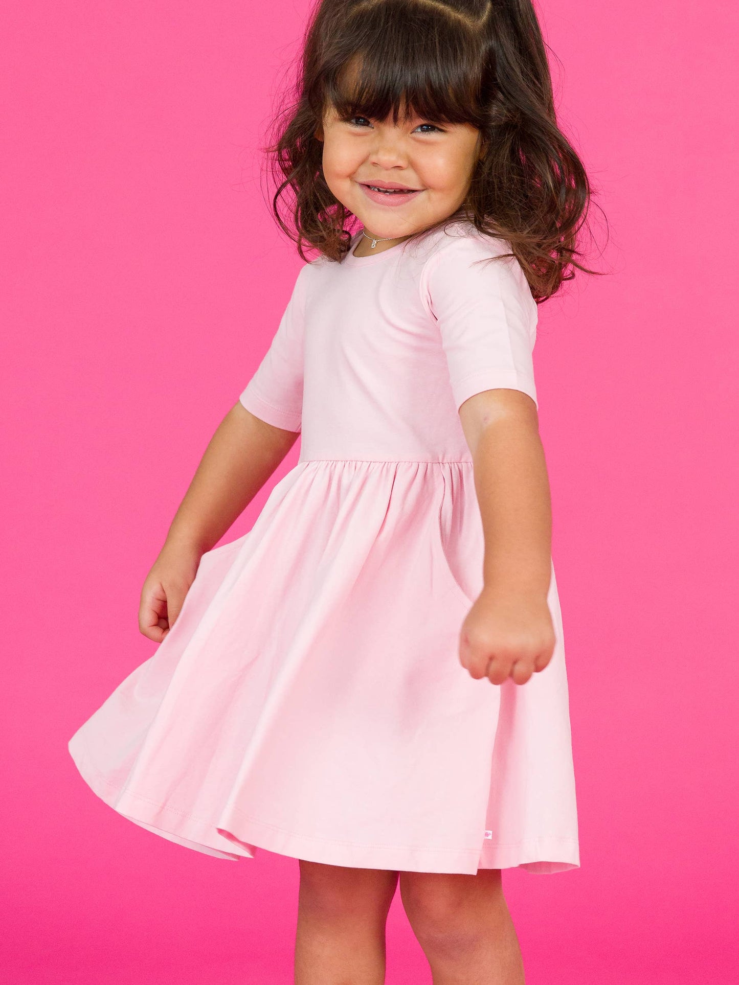 Girls Pink Short Sleeve Knit Twirl Dress: Pink / 12-18m
