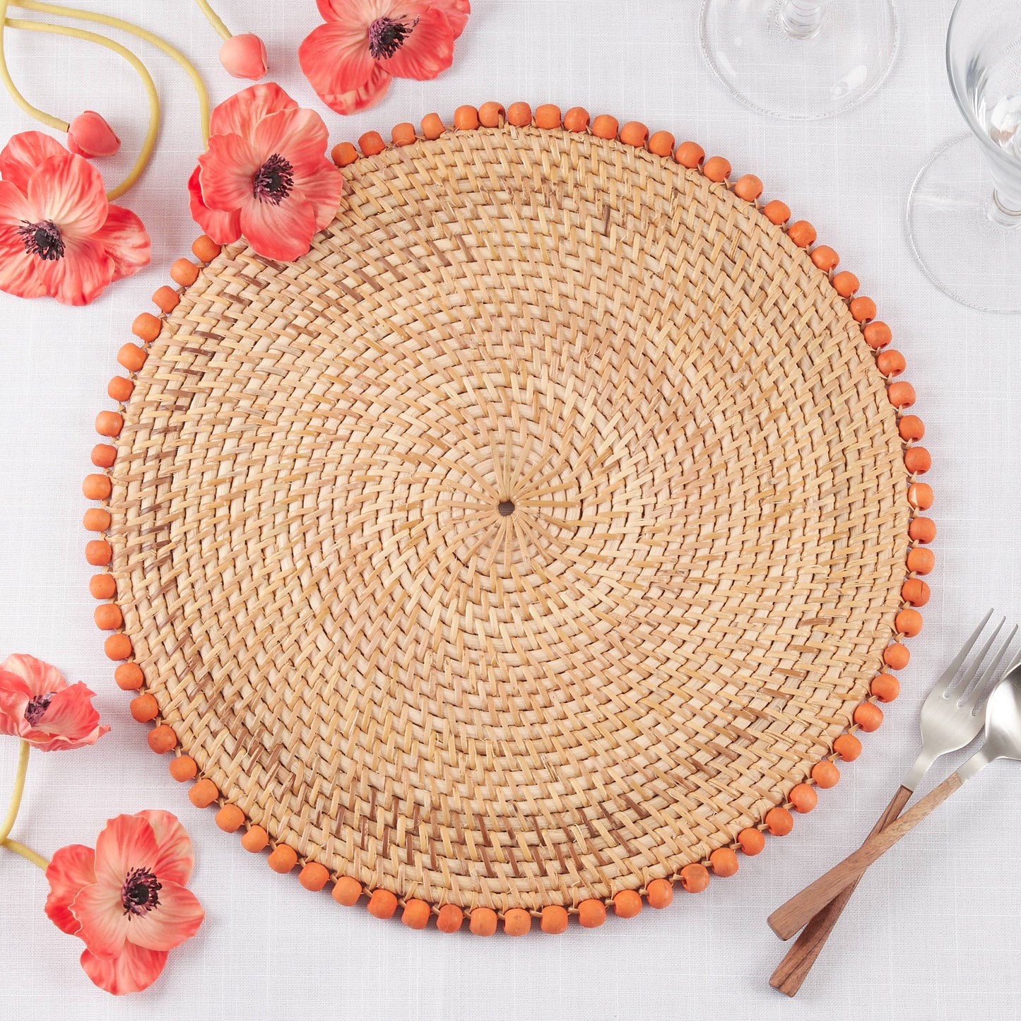 Beaded Border Placemat: Orange / 15" - Edwina Alexis