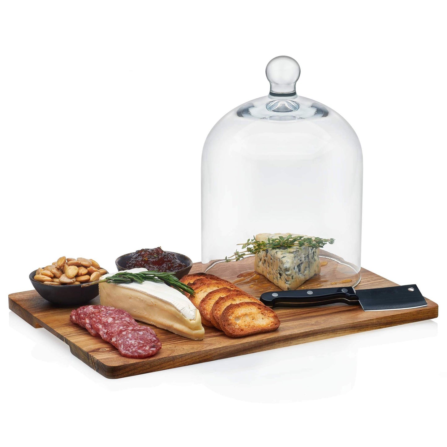 Libbey Acaciawood Cheese Board Serving Set with Glass Dome - Edwina Alexis