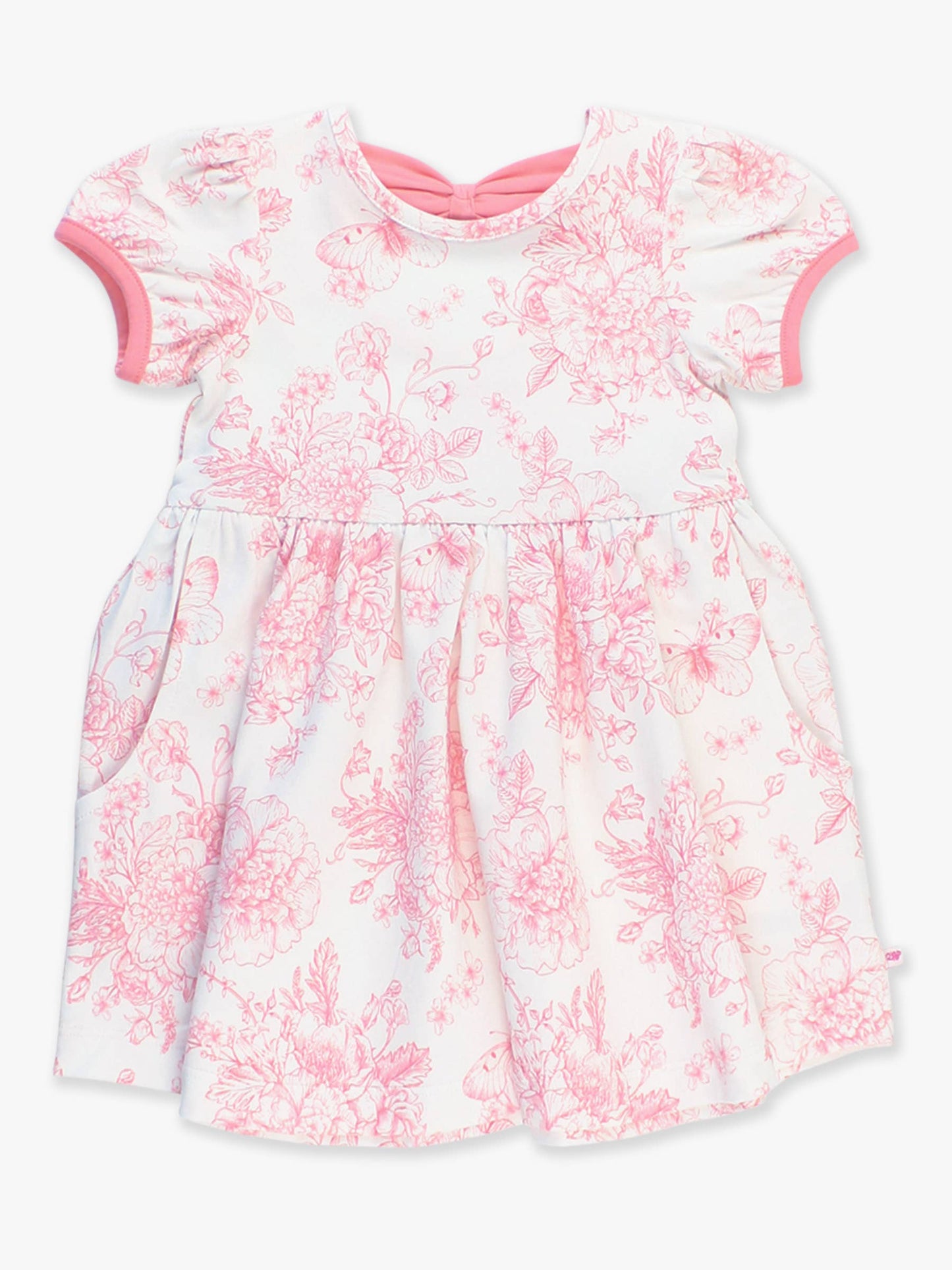 Girls Bubblegum Pink Butterfly Garden Toile Puff Short Sleeve Bow Twirl Dress
: Pink / 12-18m