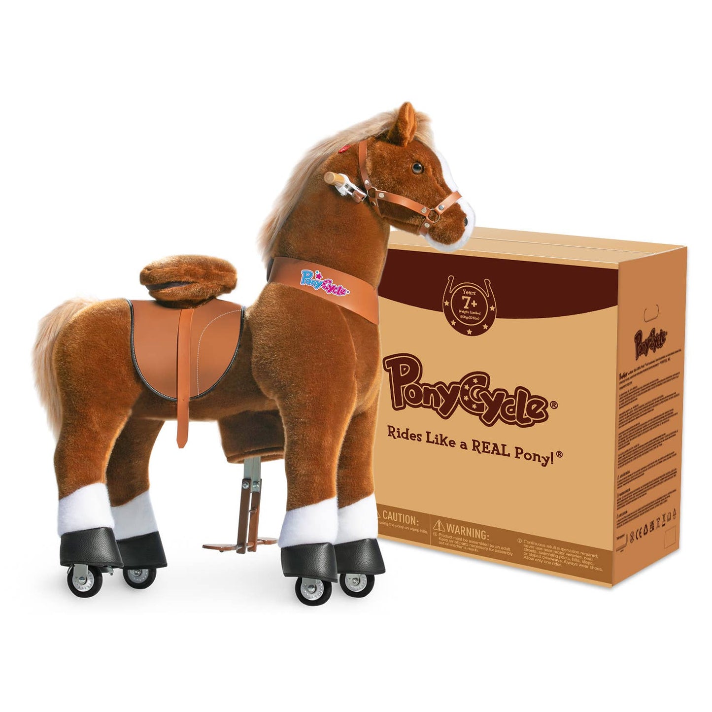 PonyCycle Ride-On Brown Horse | Plush Animal Riding Pony Toy: S - Age 3-4