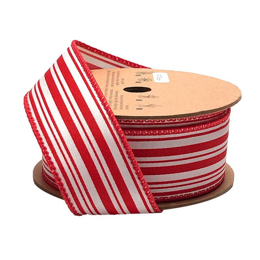 1 1/2" Wired Ribbon | "Striped" Red/White | 10 Yard Roll - Edwina Alexis