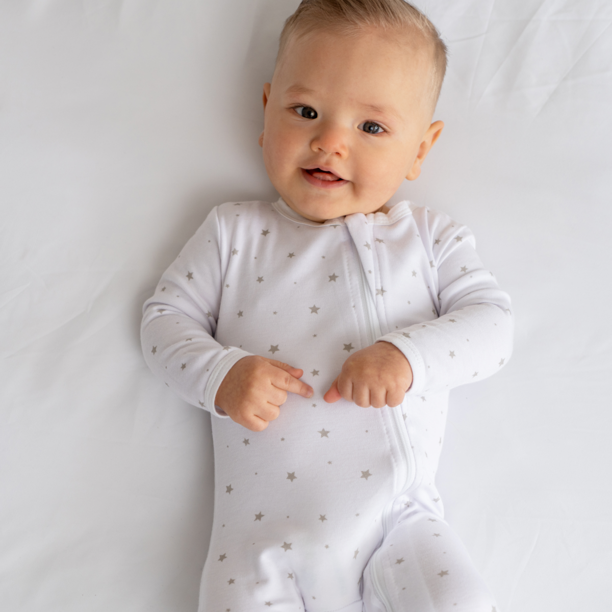 Baby Bamboo Pajamas w/ DreamCuffs® - Grey Star: 0 - 3 Months - Edwina Alexis