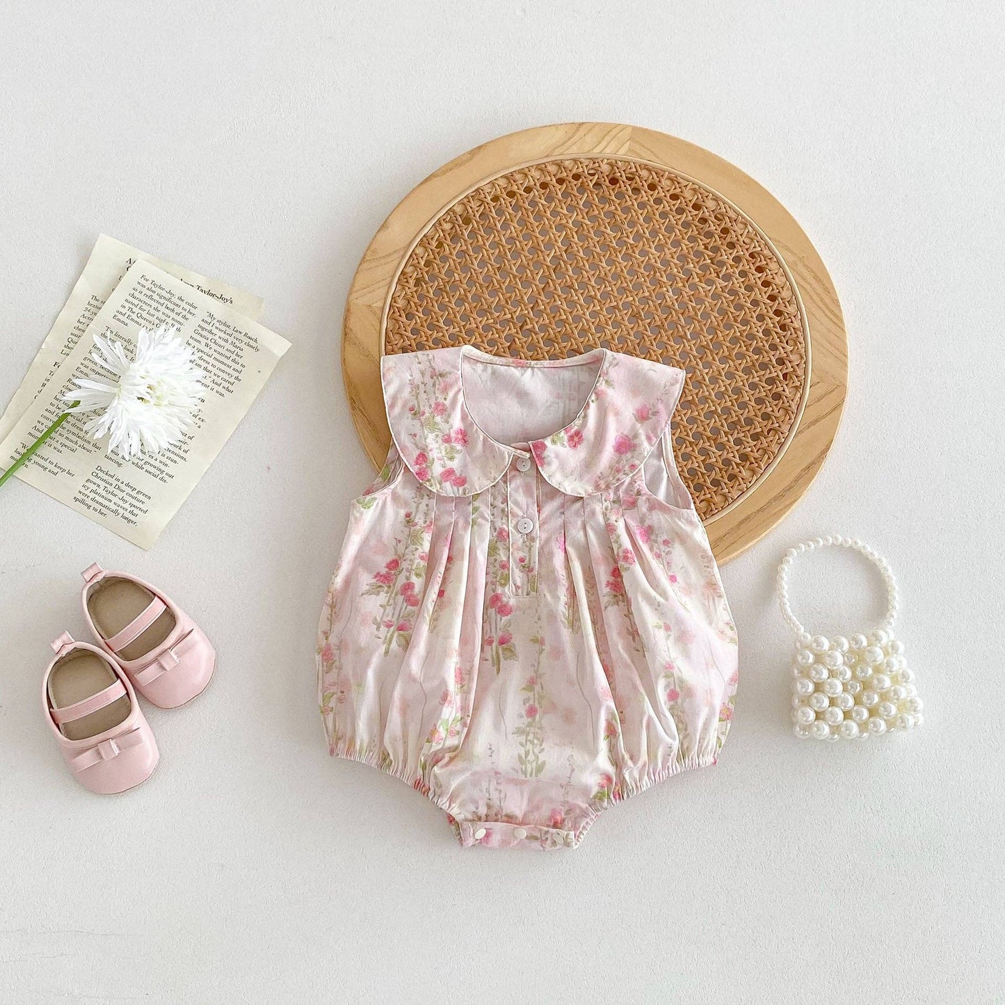 High Quality Summer Baby Kids Girls Floral Pattern Sleeveless Countryside Style Onesies: Pink / 80 (9-12M) - Edwina Alexis