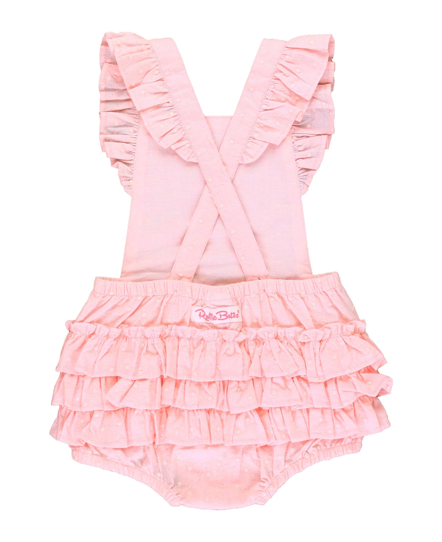 Girls Pink Embroidered Vintage Dot Flutter Overall Romper: Pink / 12-18m