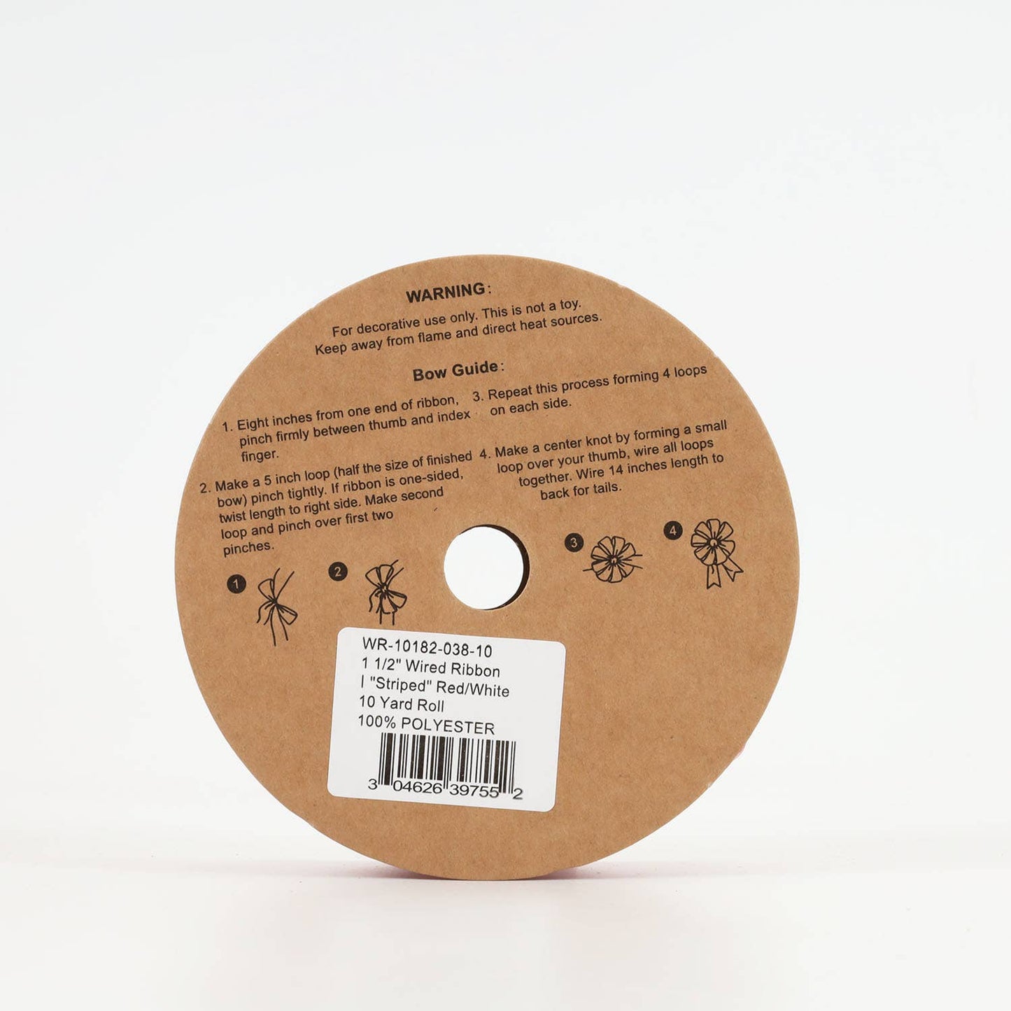 1 1/2" Wired Ribbon | "Striped" Red/White | 10 Yard Roll - Edwina Alexis