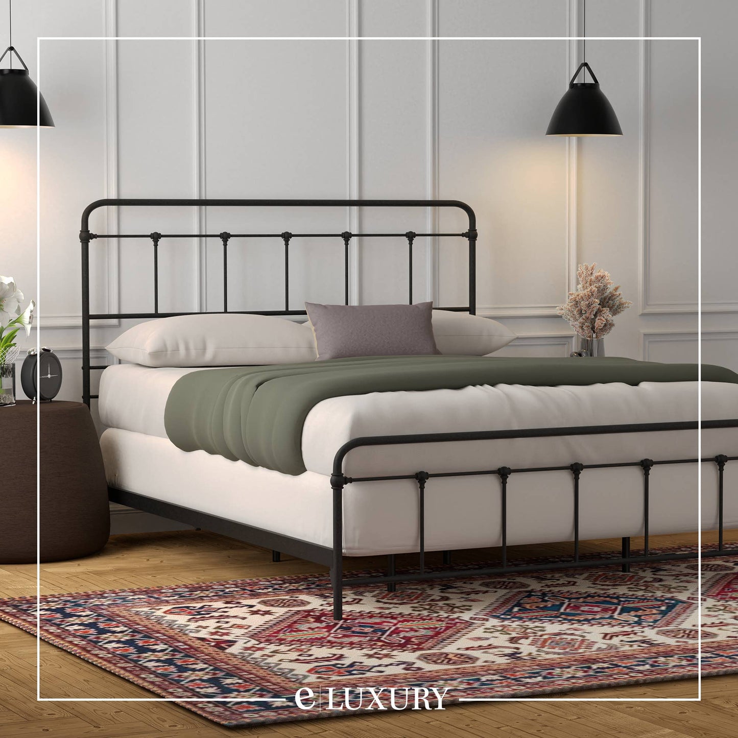Vintage Style Black Finish Folding Bed Frame: Queen - Edwina Alexis