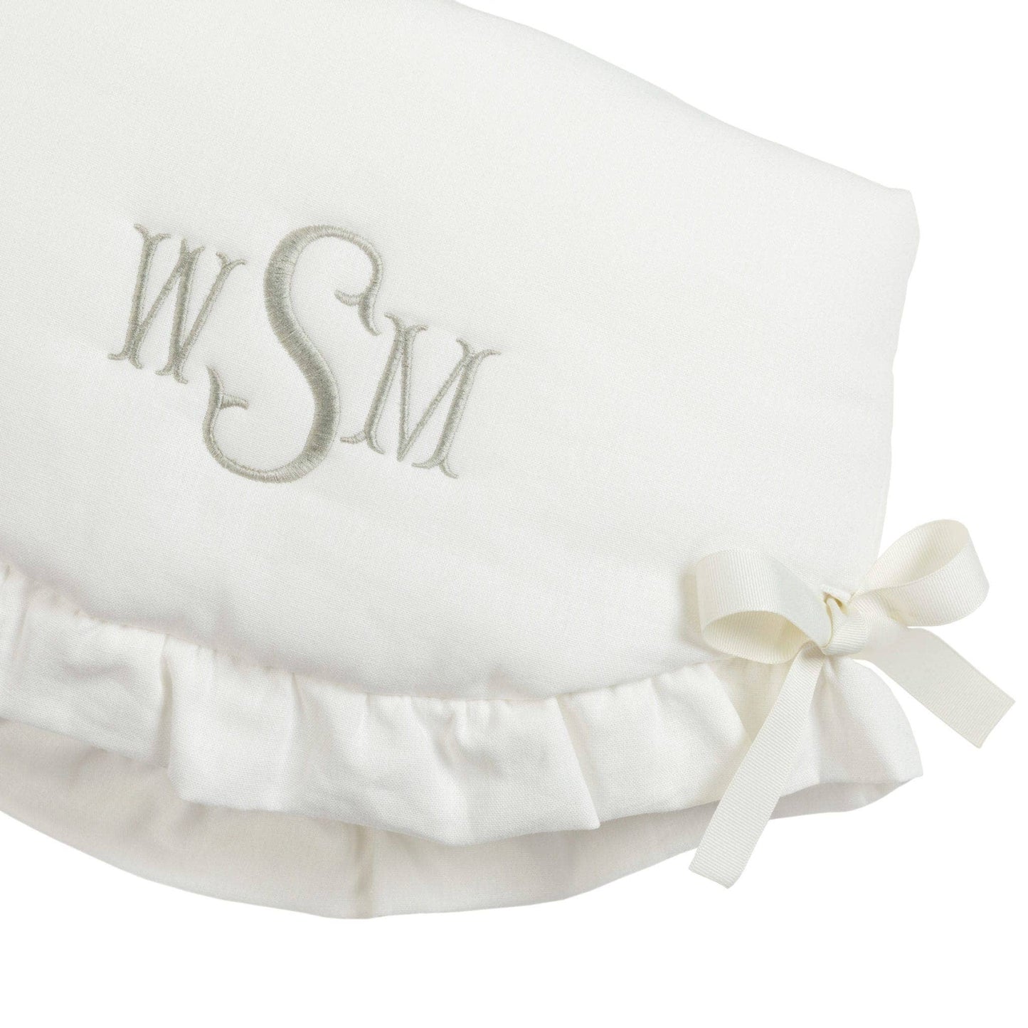 Light Ivory Linen Scalloped Crib Rail Cover with Ruffles - Edwina Alexis