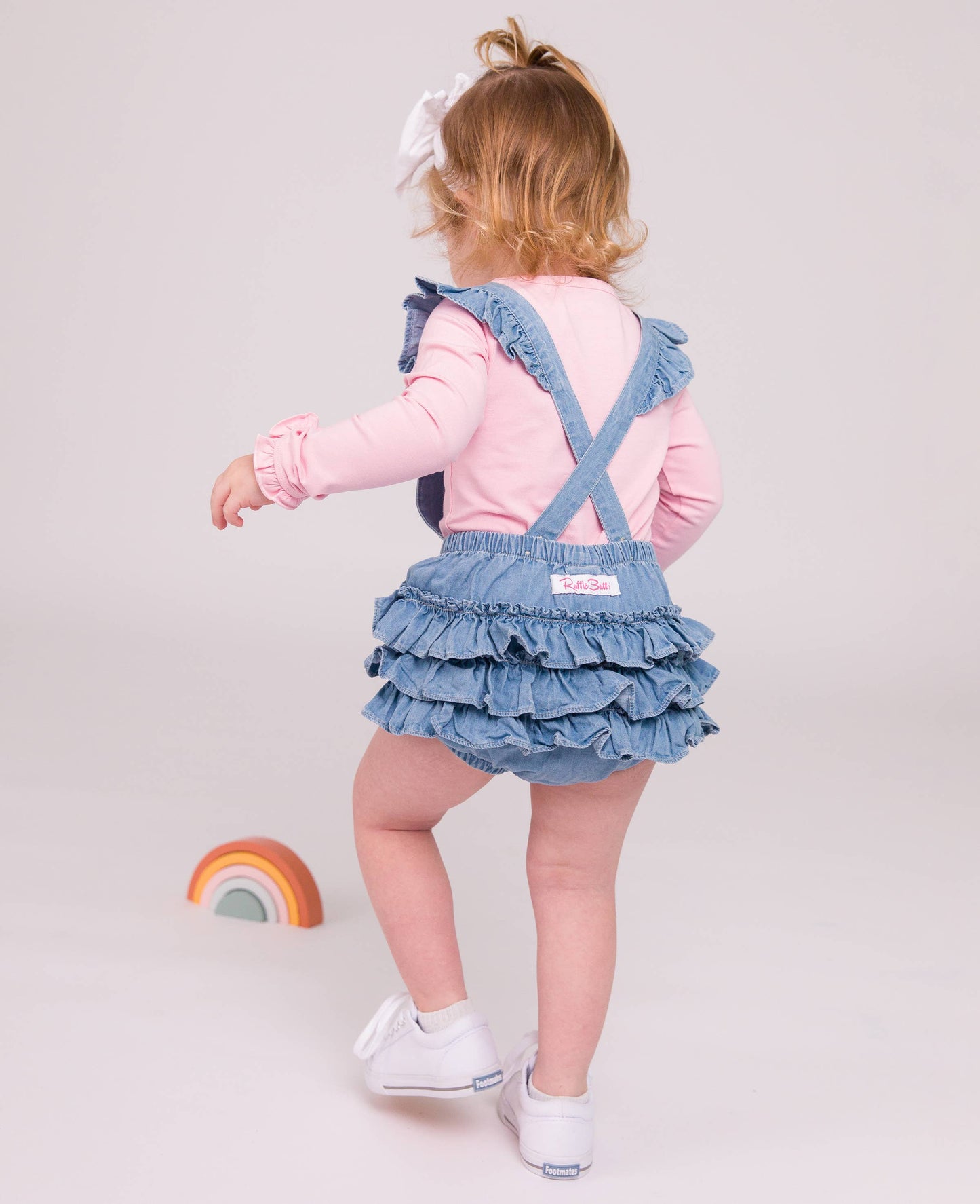 Baby Girls Light Wash Flutter Overall Romper: Blue / 12-18m