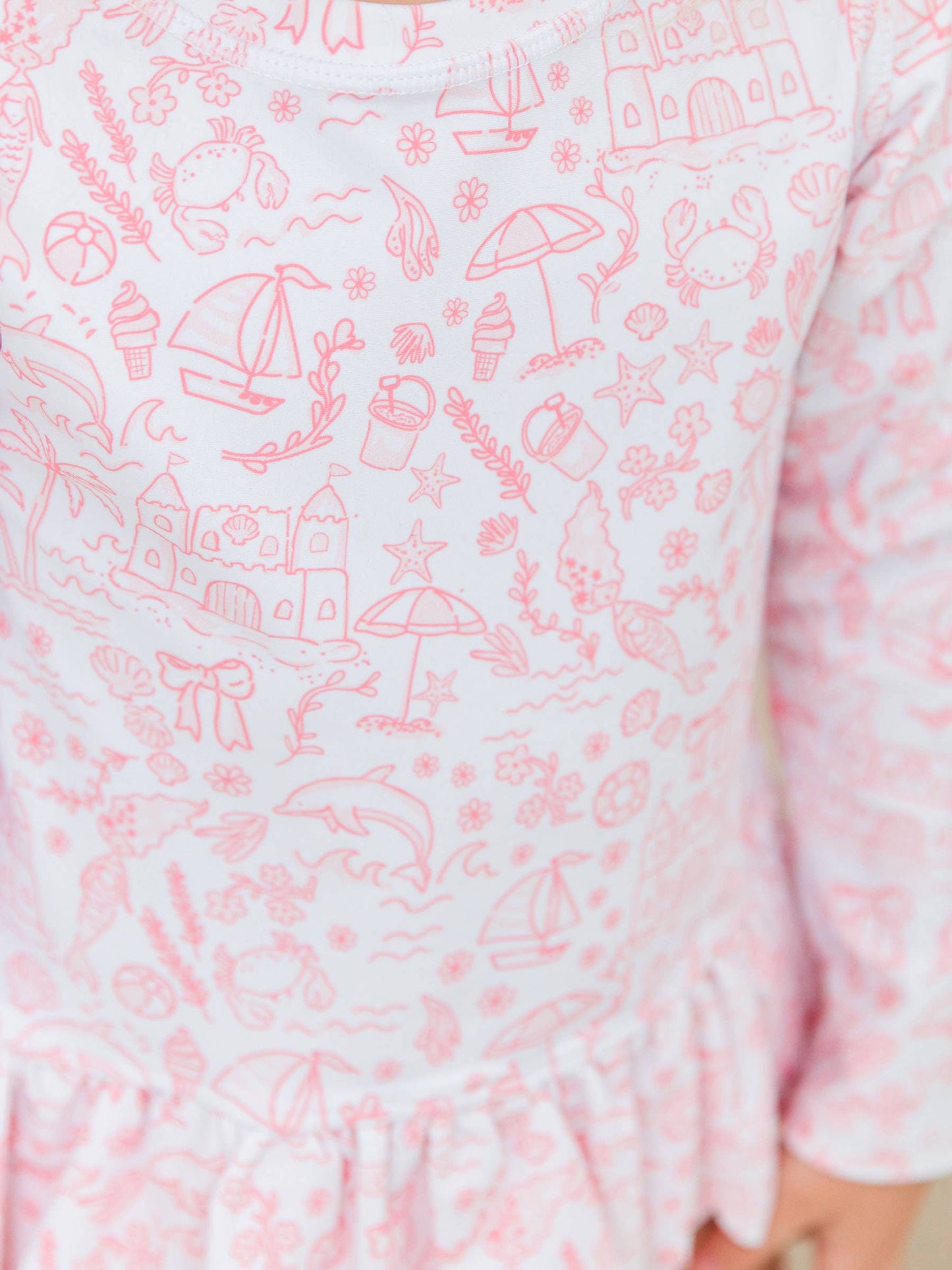 Girls By the Seaside Scalloped Long Sleeve Rash Guard 2-Piece: White / 6-12m - Edwina Alexis