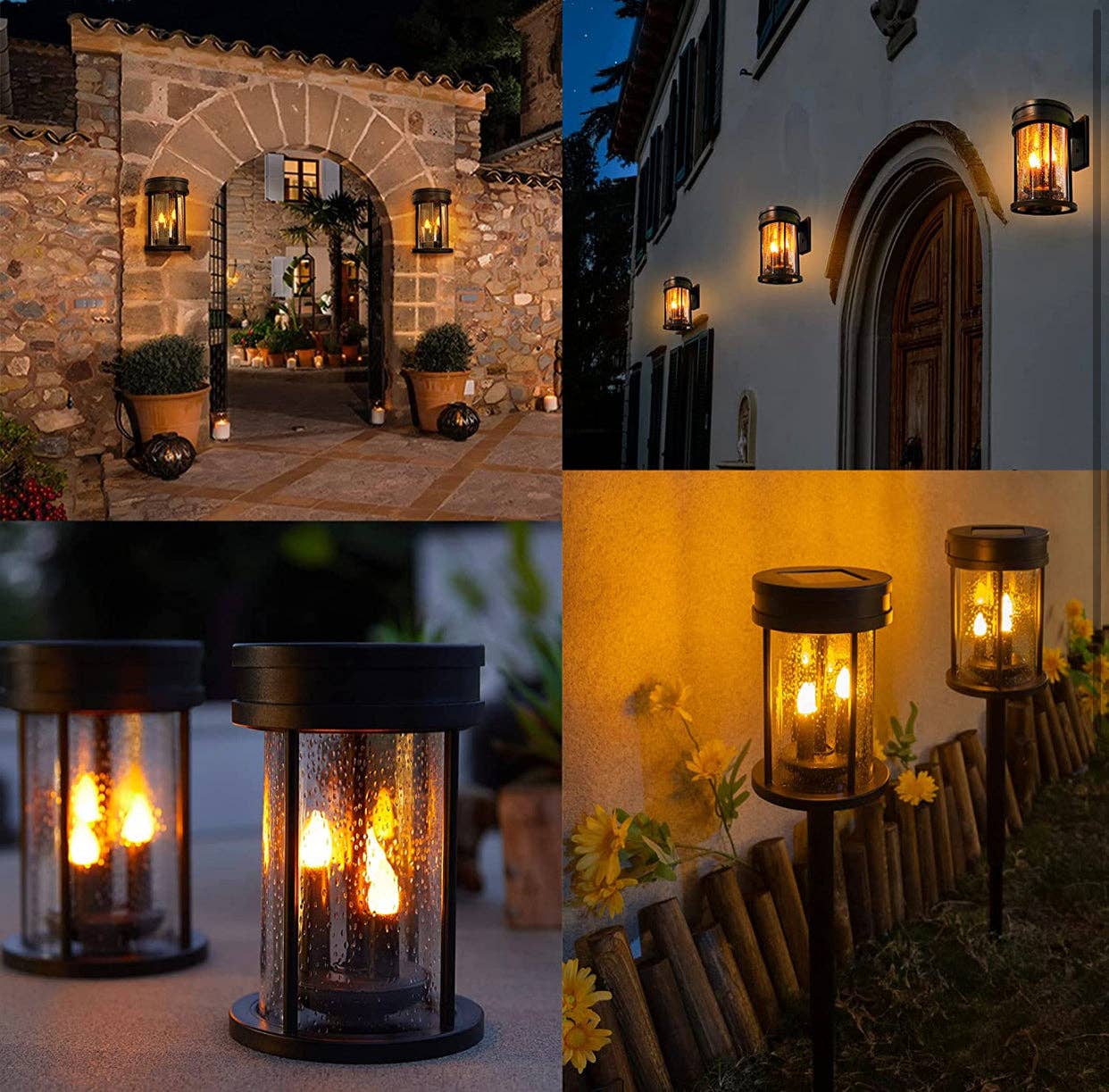 Solar Flickering Candle Lantern Outdoor Garden Stake Lights (2Pack, Black) - Edwina Alexis