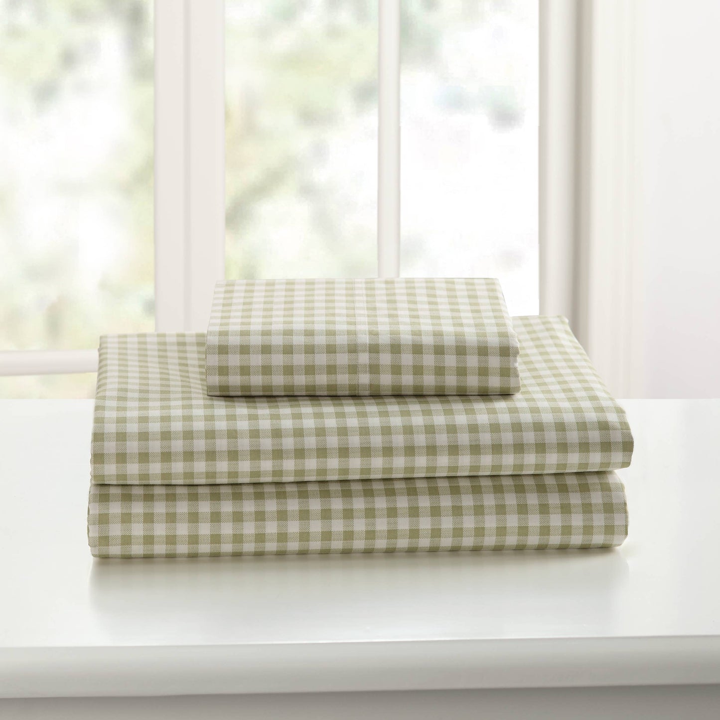 GINGHAM PRT SHEET SET TW GREEN - Edwina Alexis