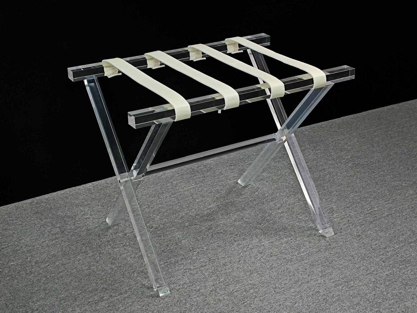 Acrylic Luggage Rack with White Leather Straps