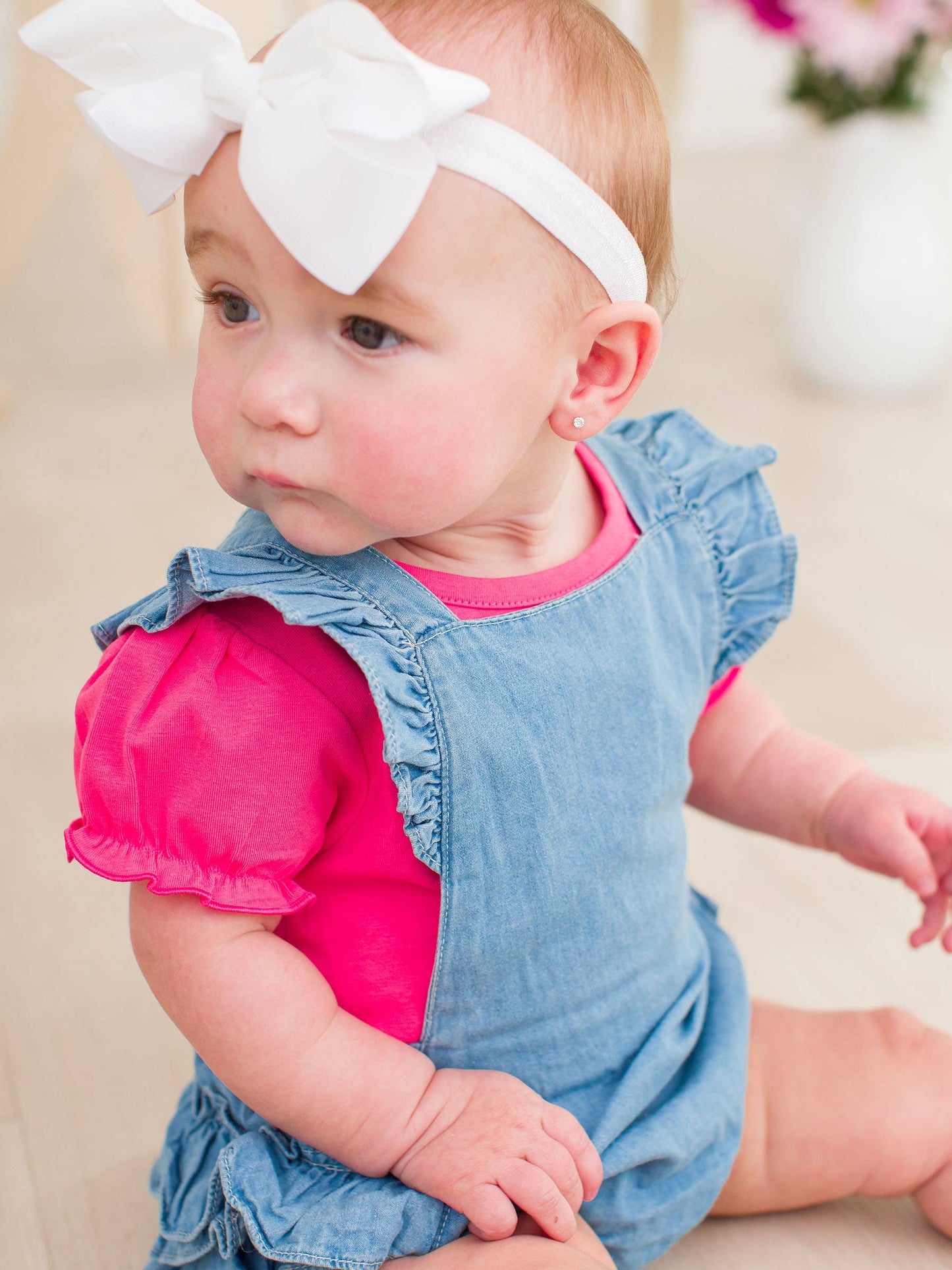 Baby Girls Hot Pink Knit Puff Short Sleeve Bodysuit: Pink / 12-18m
