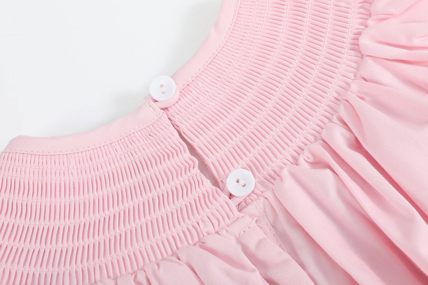 Pink and White Bows Smocked Bishop Dress: 12-18M