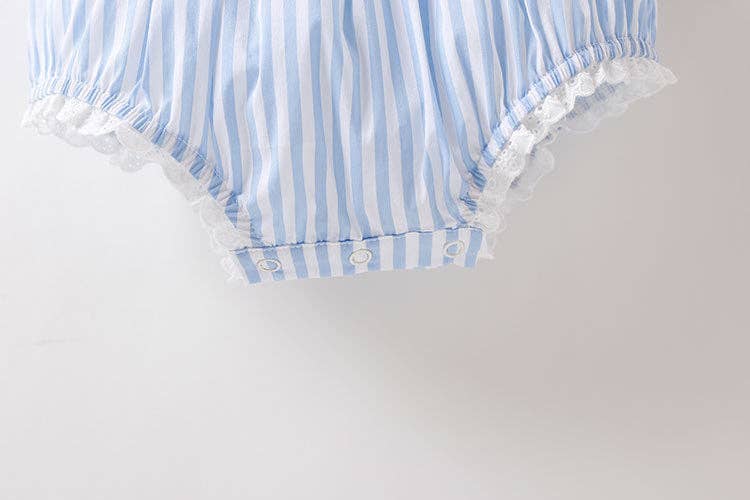 Baby Girl Stripped Pattern Ruffles Collar Onesie: Blue / 80 (9-12M) - Edwina Alexis