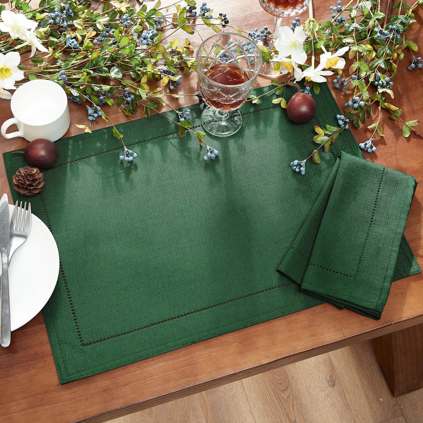 Alison Hemstitch Border Fabric Placemat, Set of 4 - 13"x19": Fog