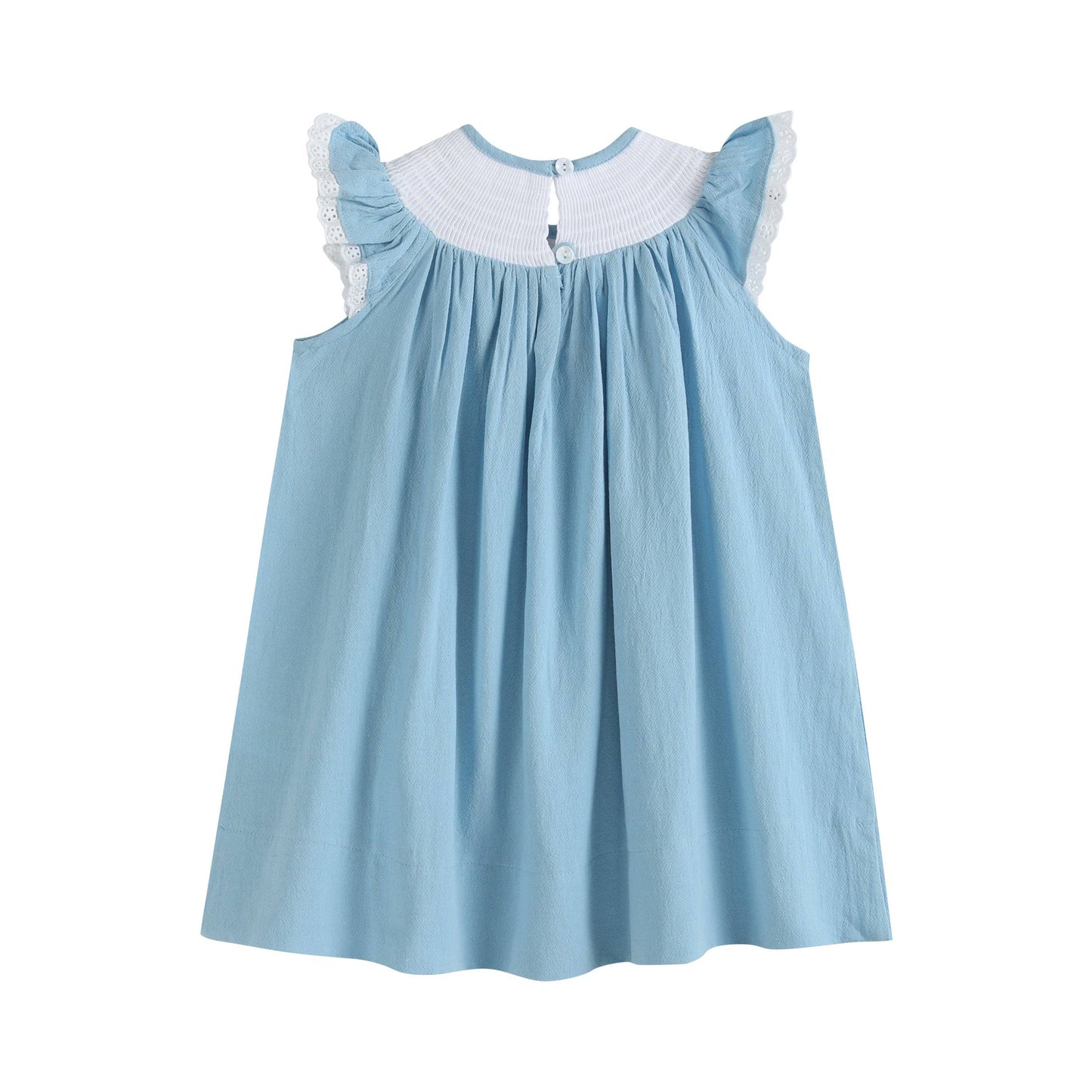 Light Blue Swan Smocked Bishop Dress: 18-24M