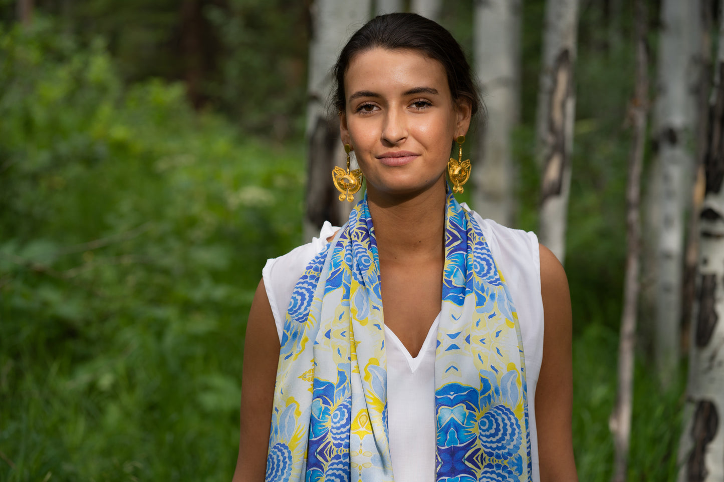 Blue Flower Kaleidoscope Italian Silk Scarf - Edwina Alexis