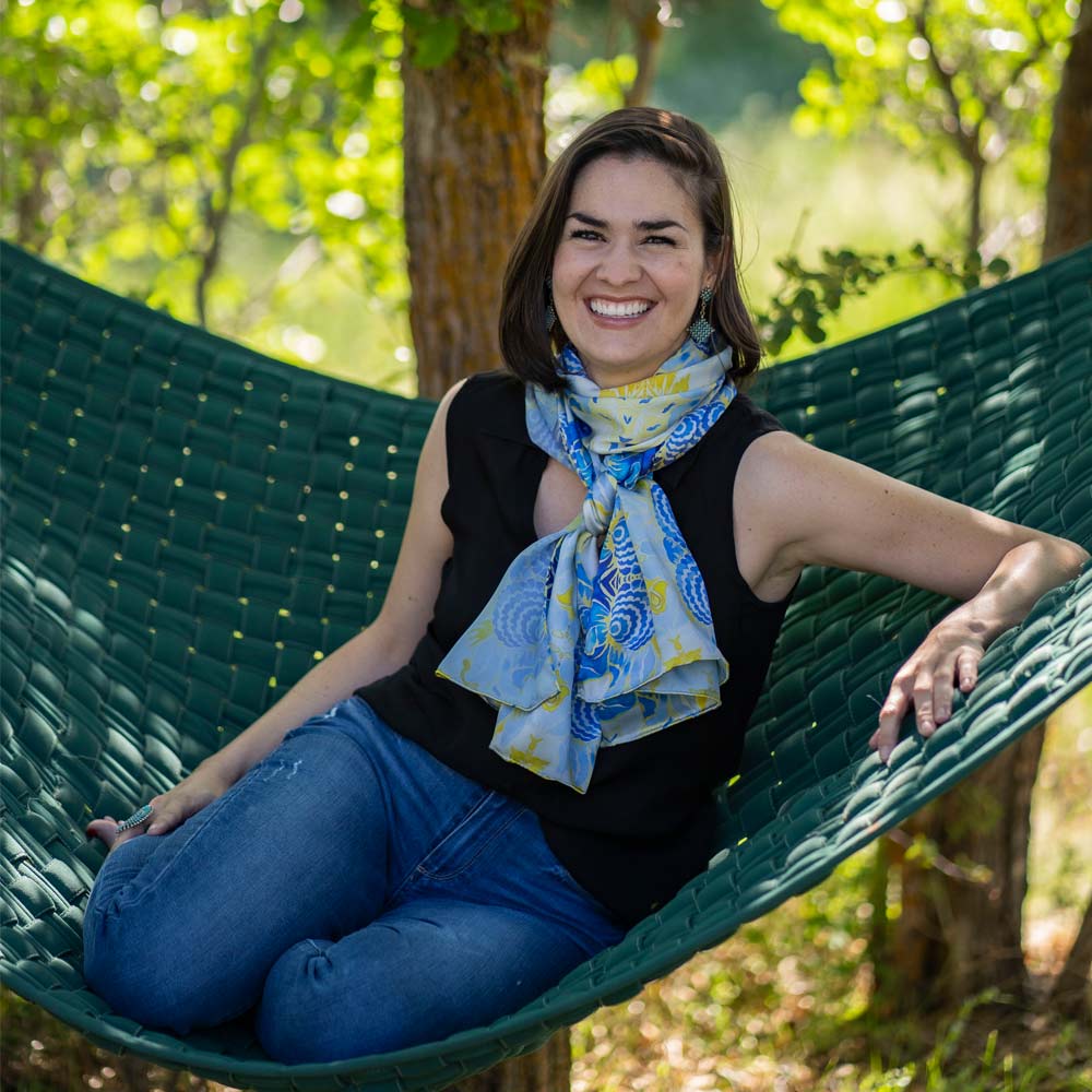 Blue Flower Kaleidoscope Italian Silk Scarf - Edwina Alexis