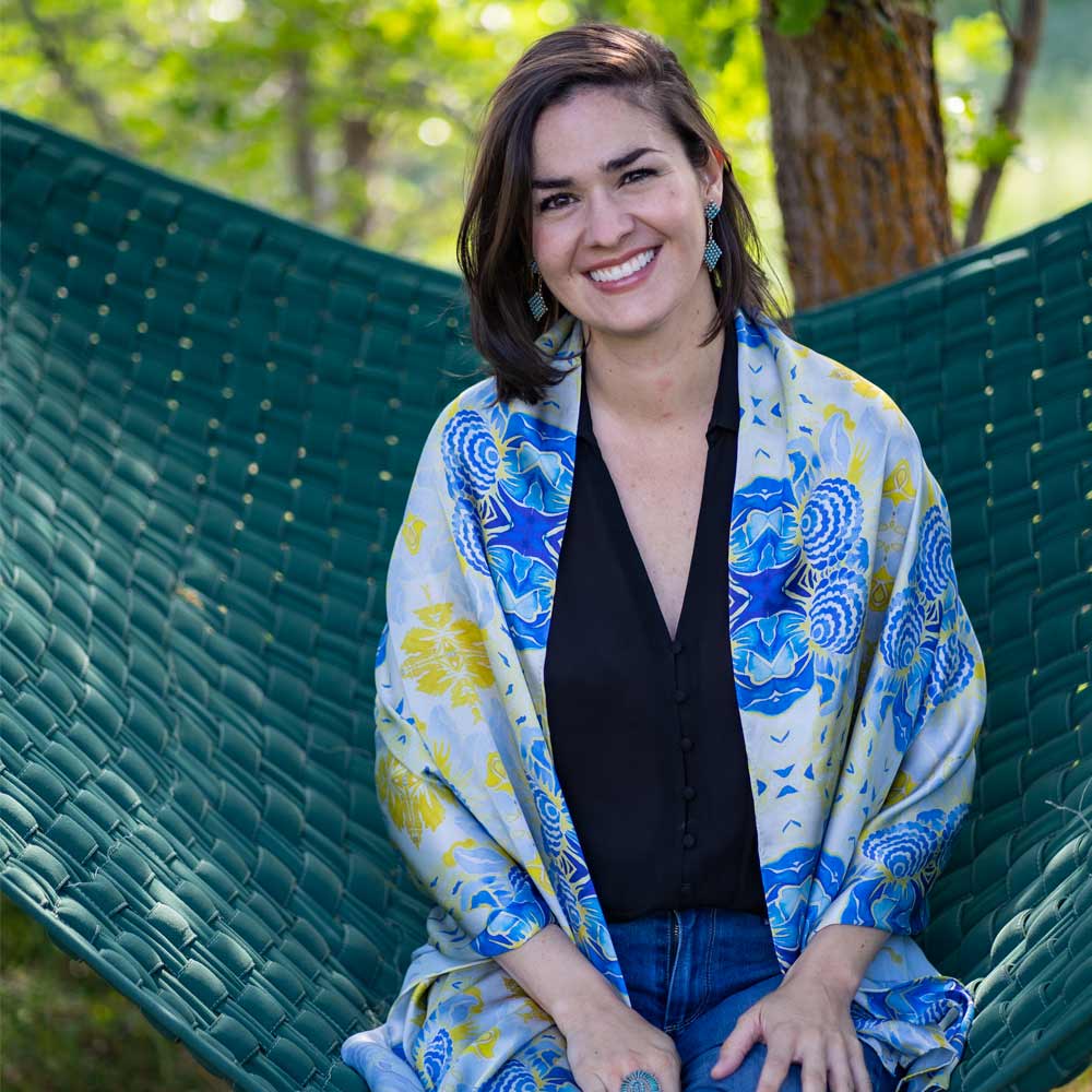 Blue Flower Kaleidoscope Italian Silk Scarf - Edwina Alexis