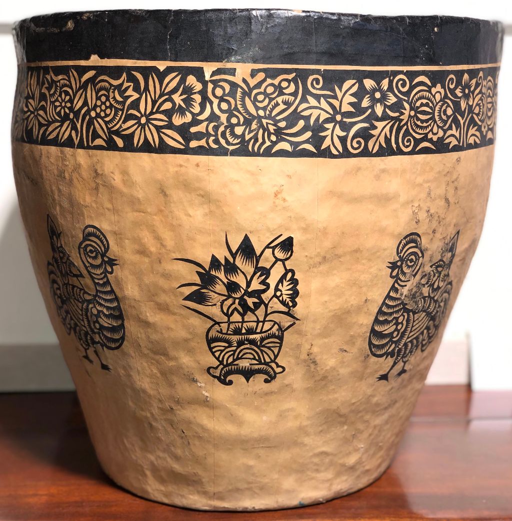 paper mache pots for plants Large Paper Mache Chinese Plant Holder Vintage (Rooster)