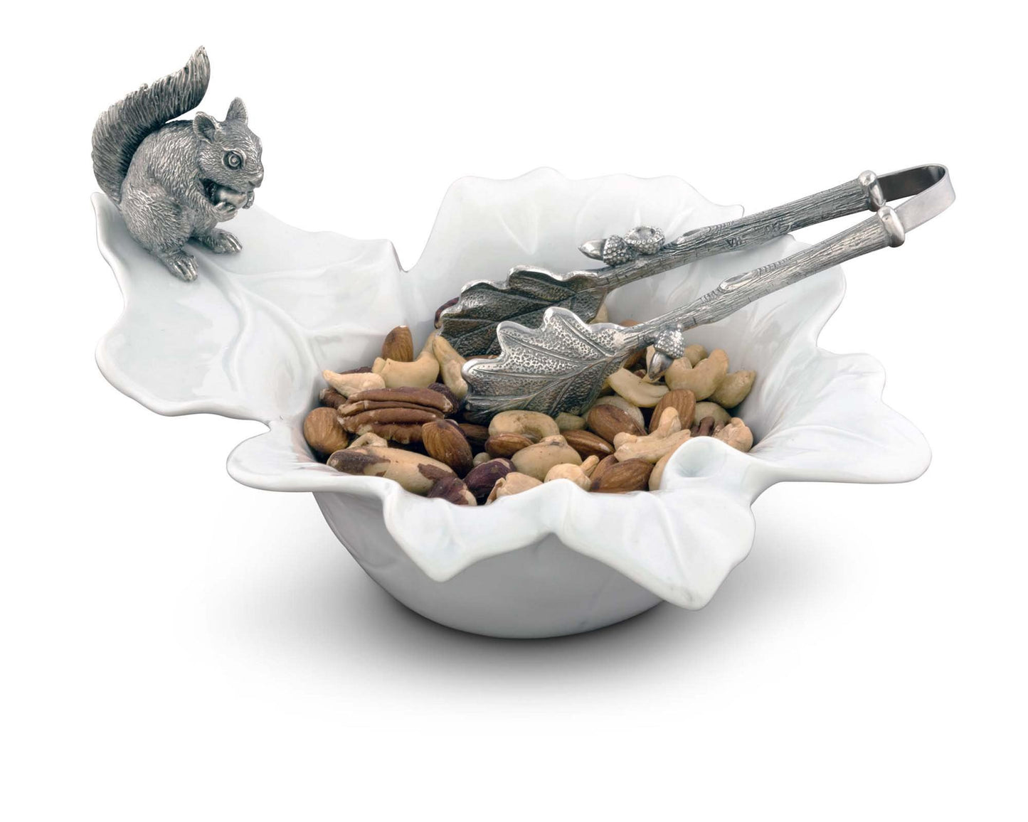 Fine Porcelain Leaf Bowl With Pewter Squirrel - Edwina Alexis