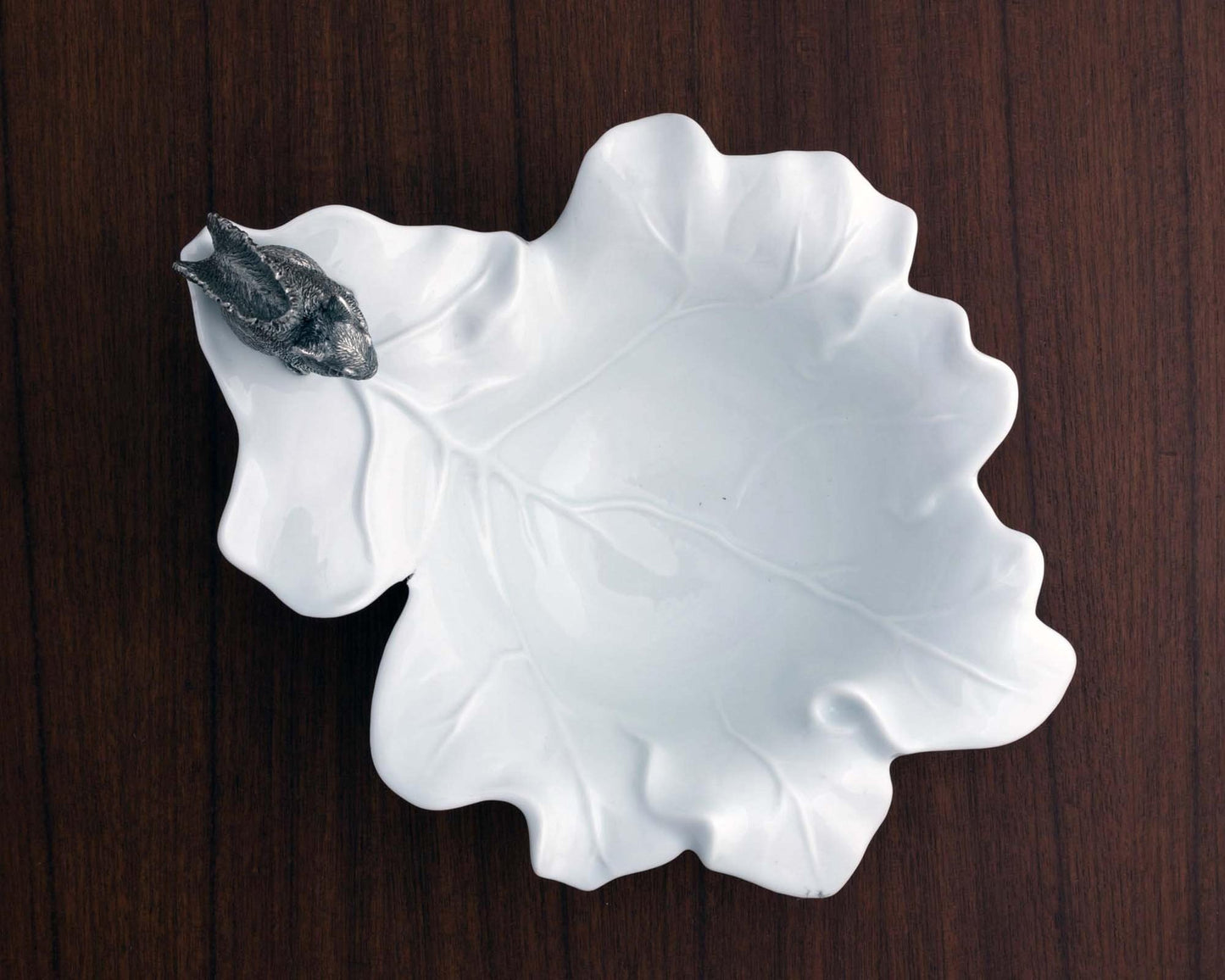 Fine Porcelain Leaf Bowl With Pewter Squirrel - Edwina Alexis