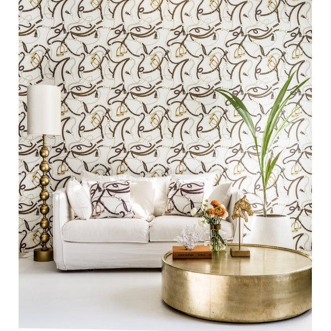 Velvet Off-white Tressage Equestrian Pillow - Edwina Alexis