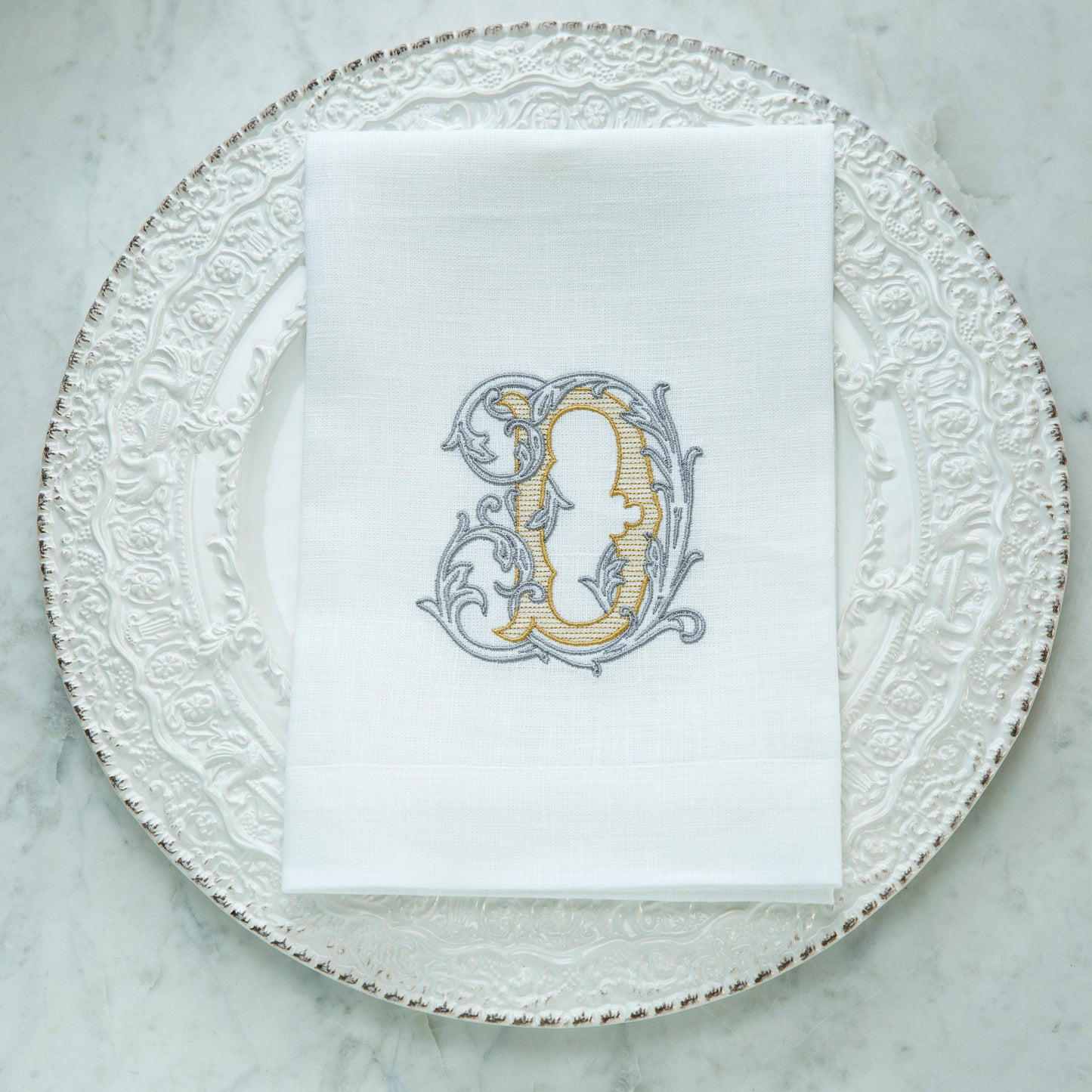 Vintage Vine Monogram Tri-Fold Napkin: V