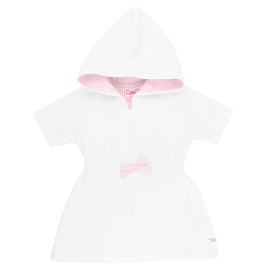 Girls White w/ Pink Seersucker Terry Cover-Up: 6-12m - Edwina Alexis