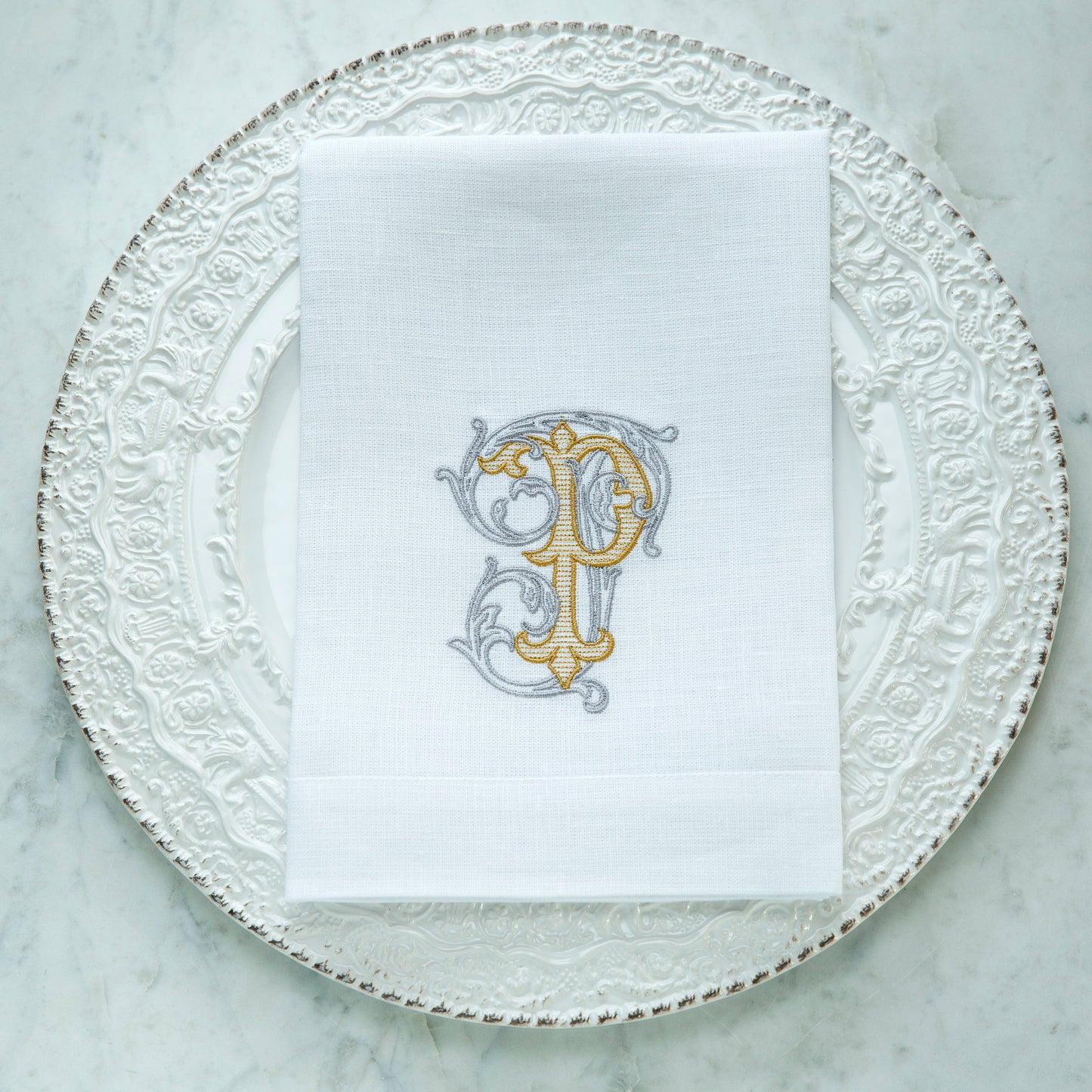 Vintage Vine Monogram Tri-Fold Napkin: V