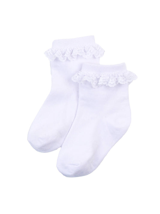 Girls White 3-Pack Lace Ruffle Frilly Ankle Socks: White / 12-24m - Edwina Alexis