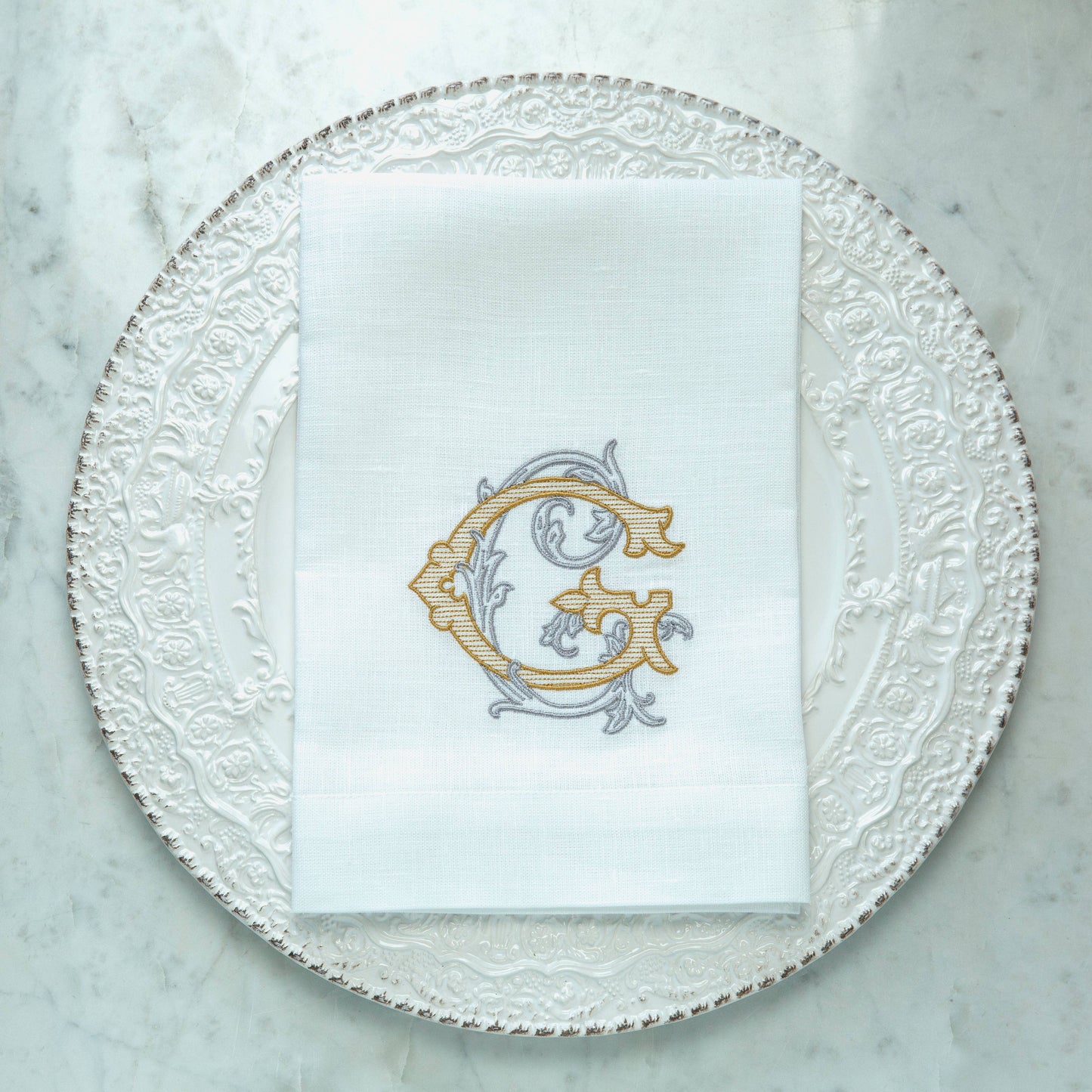 Vintage Vine Monogram Tri-Fold Napkin: V