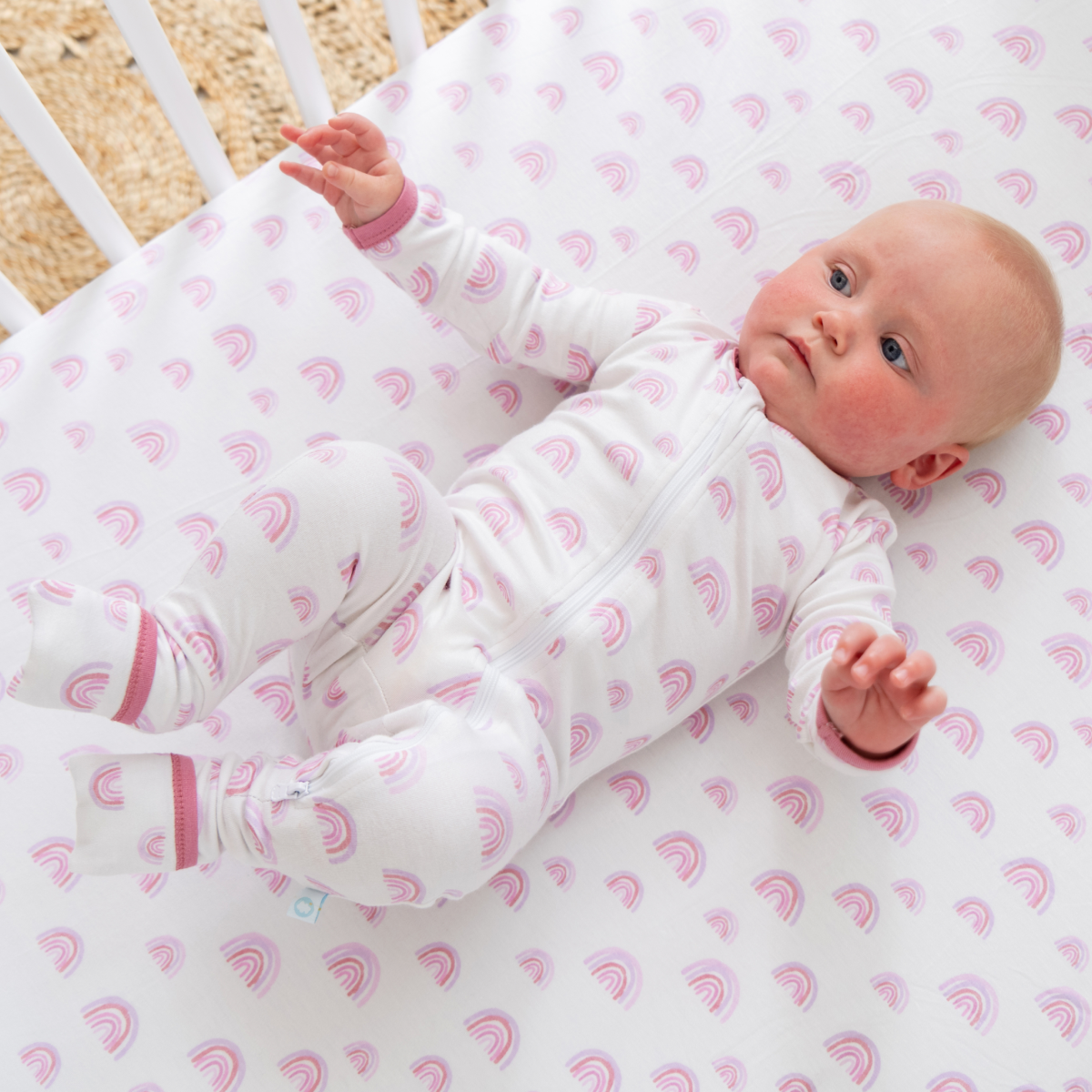 Baby Bamboo Pajamas w/ DreamCuffs® - Pink Rainbow: 9 - 12 Months - Edwina Alexis