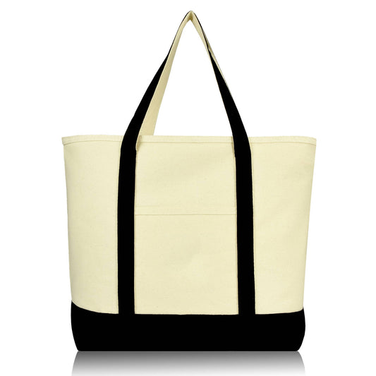 DALIX 22" Shopping Tote Bag in Heavy Cotton Canvas: Black