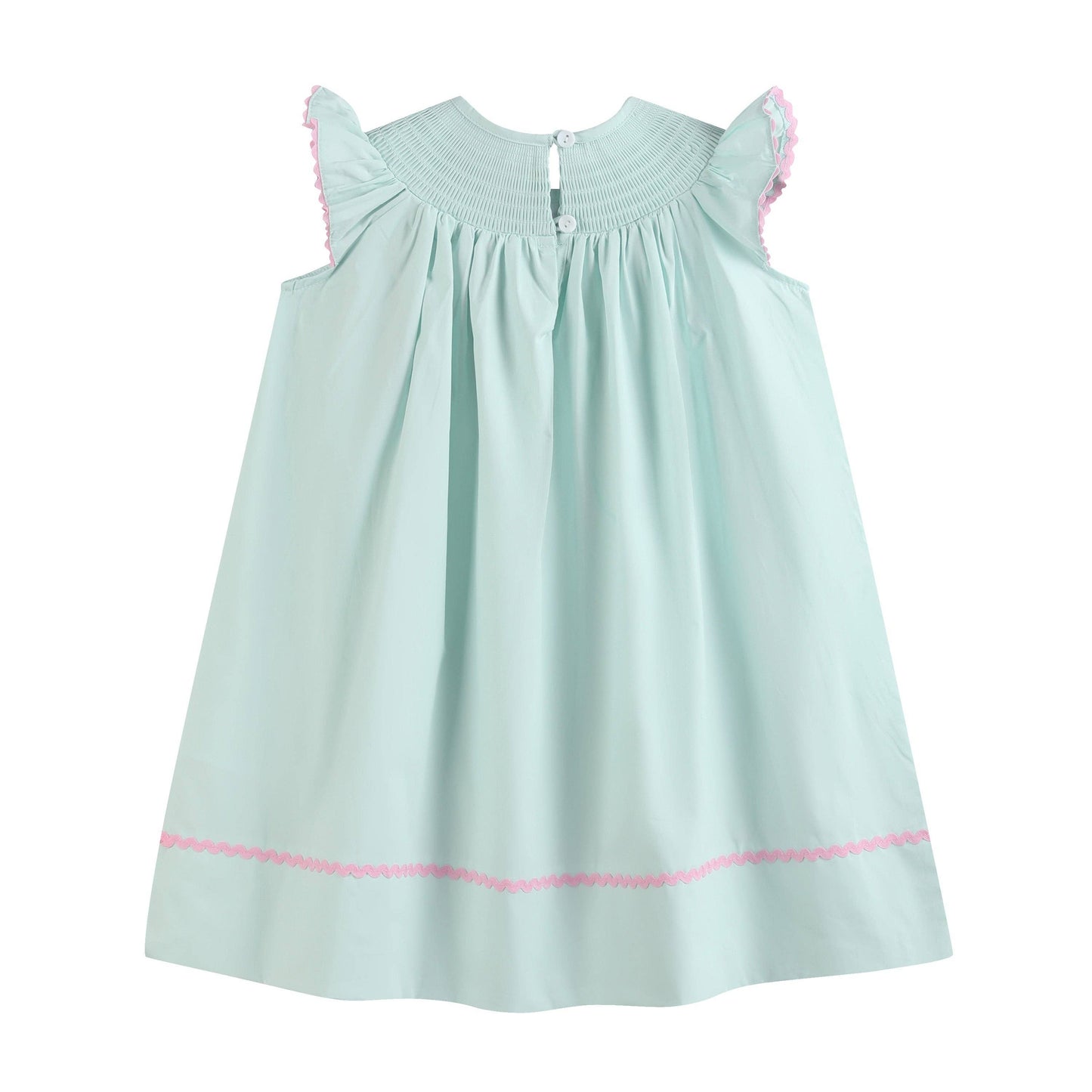 Misty Blue Easter Bunny Smocked Bishop Dress: 18-24M