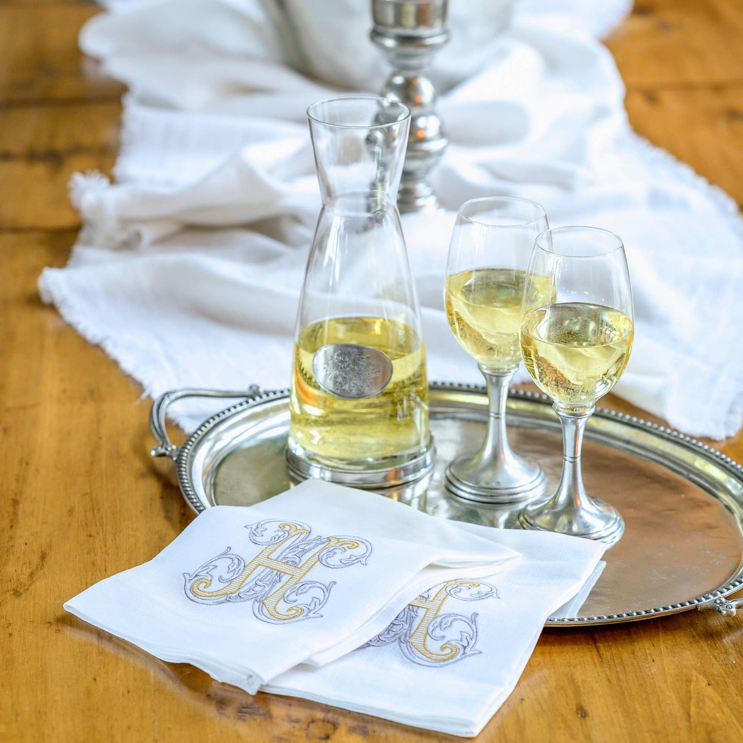 Vintage Vine Monogram Tri-Fold Napkin: V