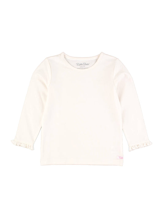 Girls Ivory Knit Long Sleeve Ruffle Sleeve Top: Off-White / 18-24m