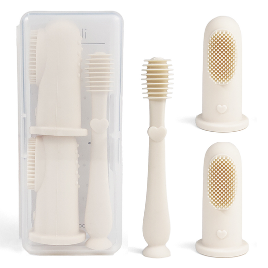 Baby Finger Toothbrush & Tongue Cleaner Oral Set 3m+ (Ivory) - Edwina Alexis