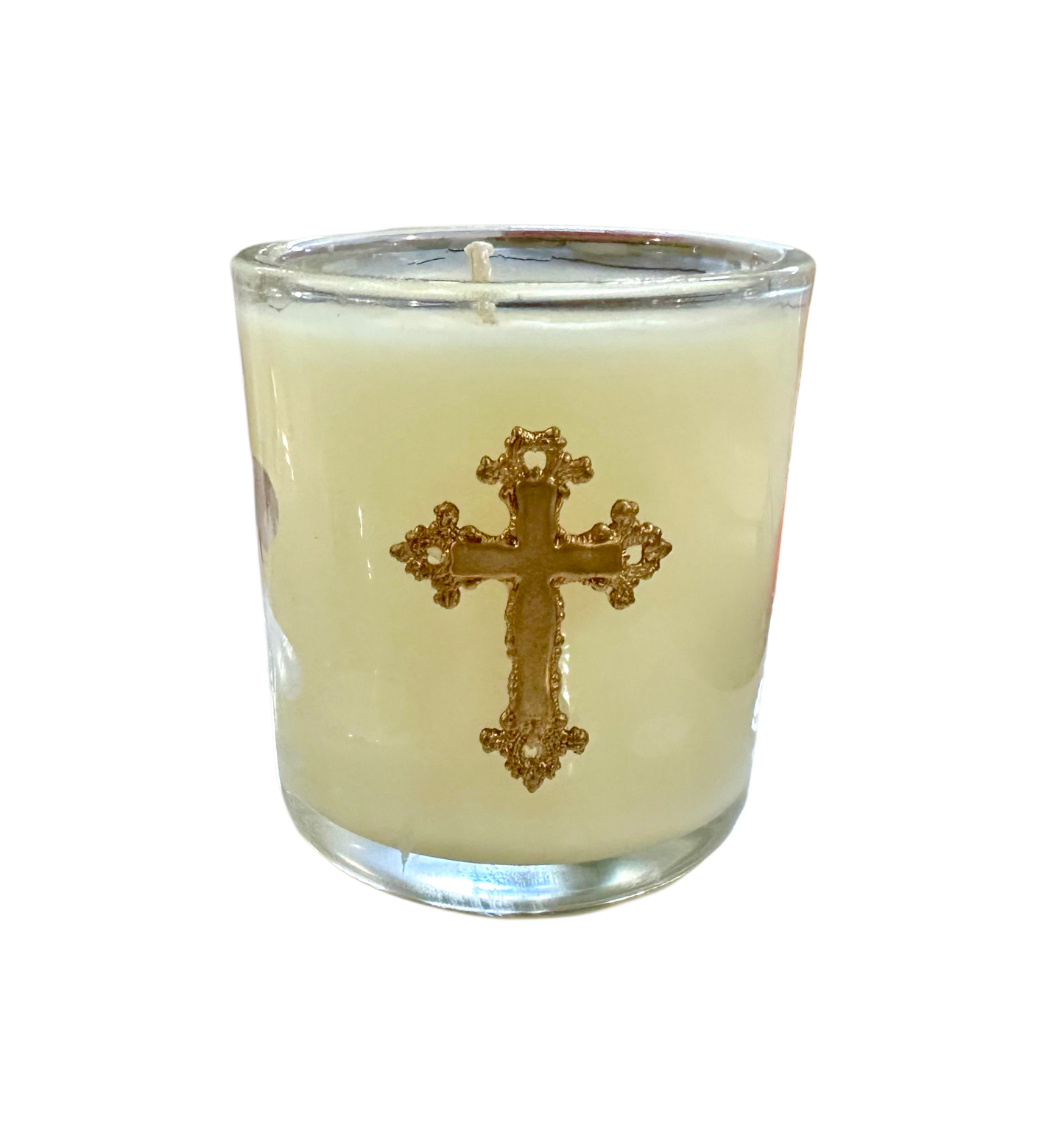 Clear Glass Votive Candle w/ Brass Cross
