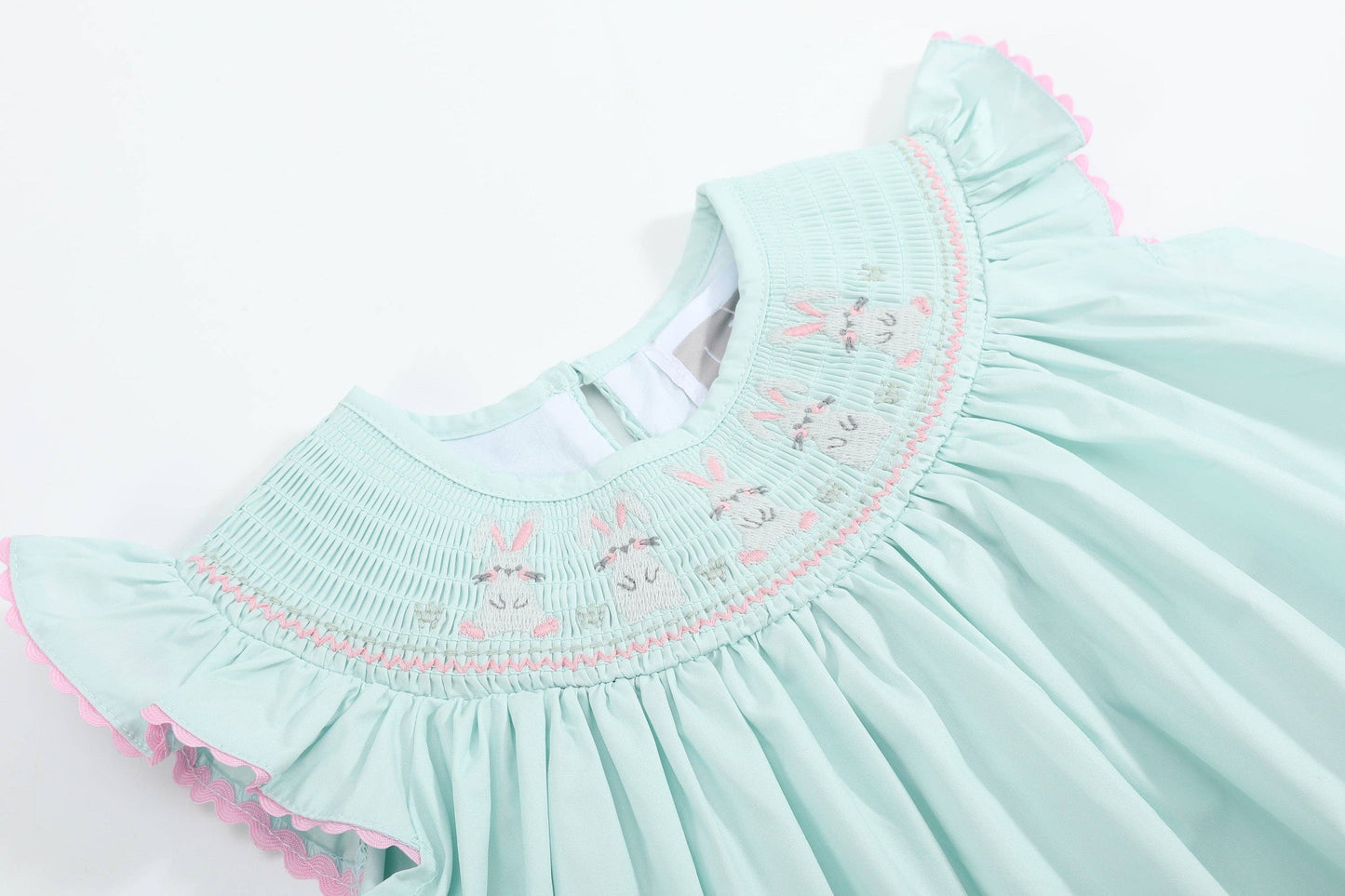 Misty Blue Easter Bunny Smocked Bishop Dress: 4T