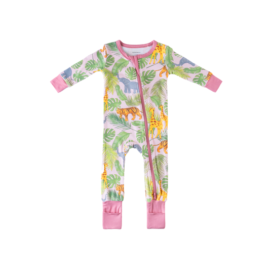 Baby Bamboo Pajamas w/ DreamCuffs® - Pink Safari: 9 - 12 Months - Edwina Alexis