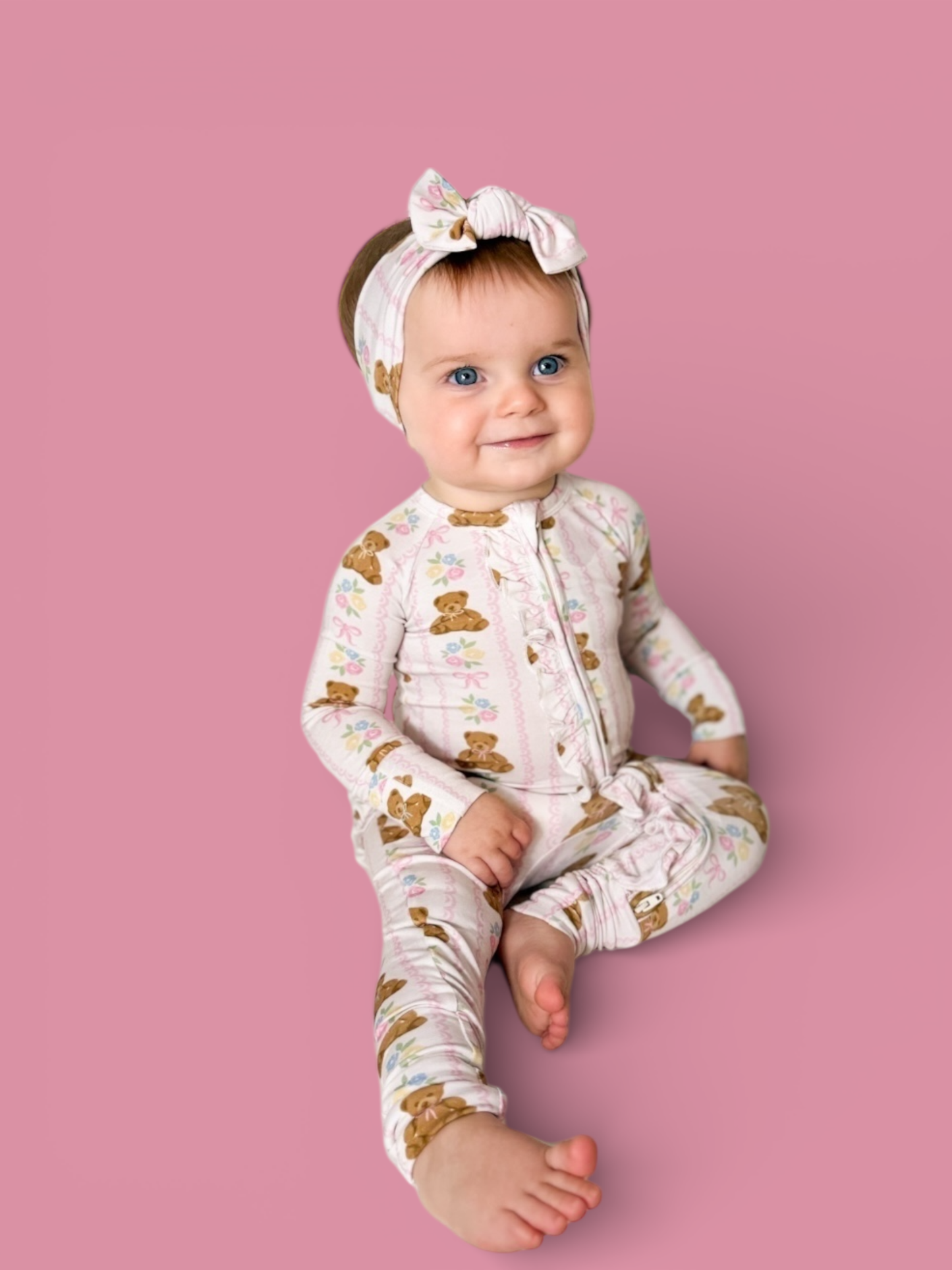 BEAR-Y BLOSSOMS DREAM RUFFLE ROMPER: 2T