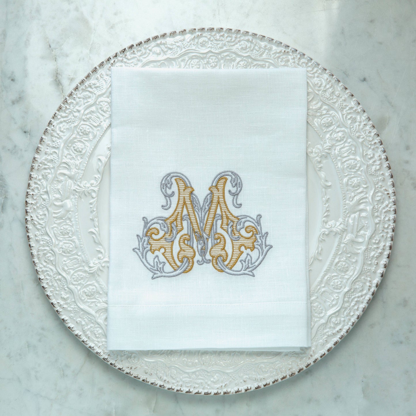 Vintage Vine Monogram Tri-Fold Napkin: V