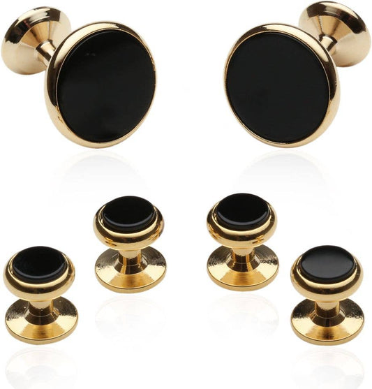 Classic Cufflink Stud Set in Black Gold for Men - Edwina Alexis