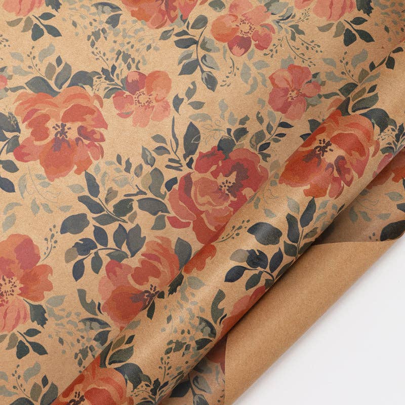 30" x 10' Wrapping Paper | Kraft Pink Floral - Edwina Alexis